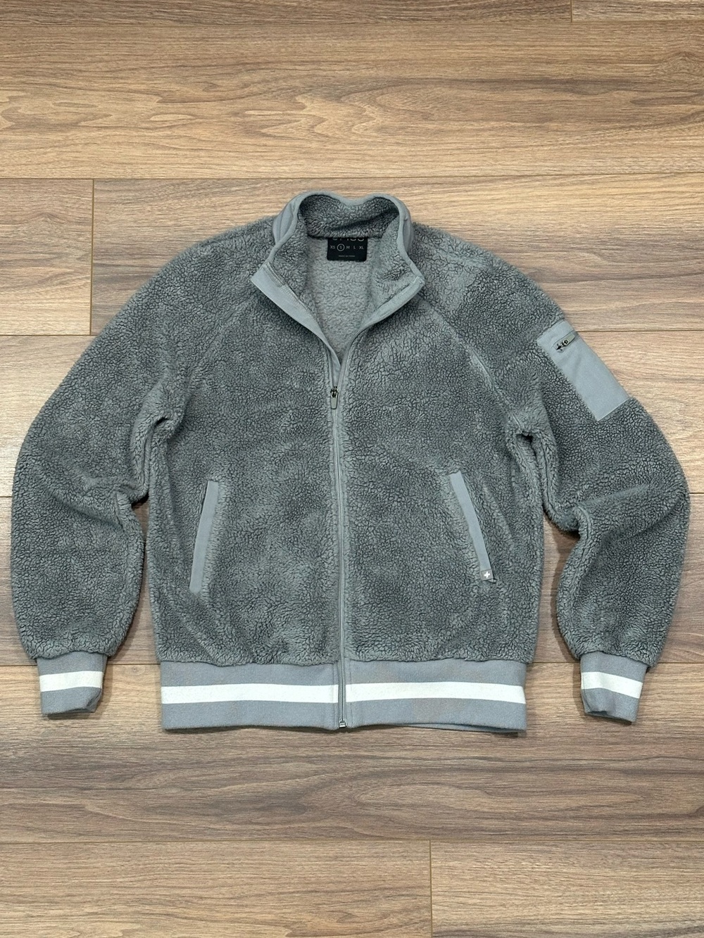 Figs Bafia Sherpa Fleece Bomber Jacket in Cement Gray Size Small
